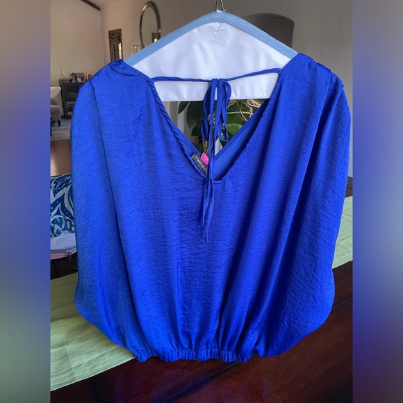 Vince Camuto Tie-Back Rumpled Top. Size S. Cobalt Blue. Like New. - Picture 2 of 3